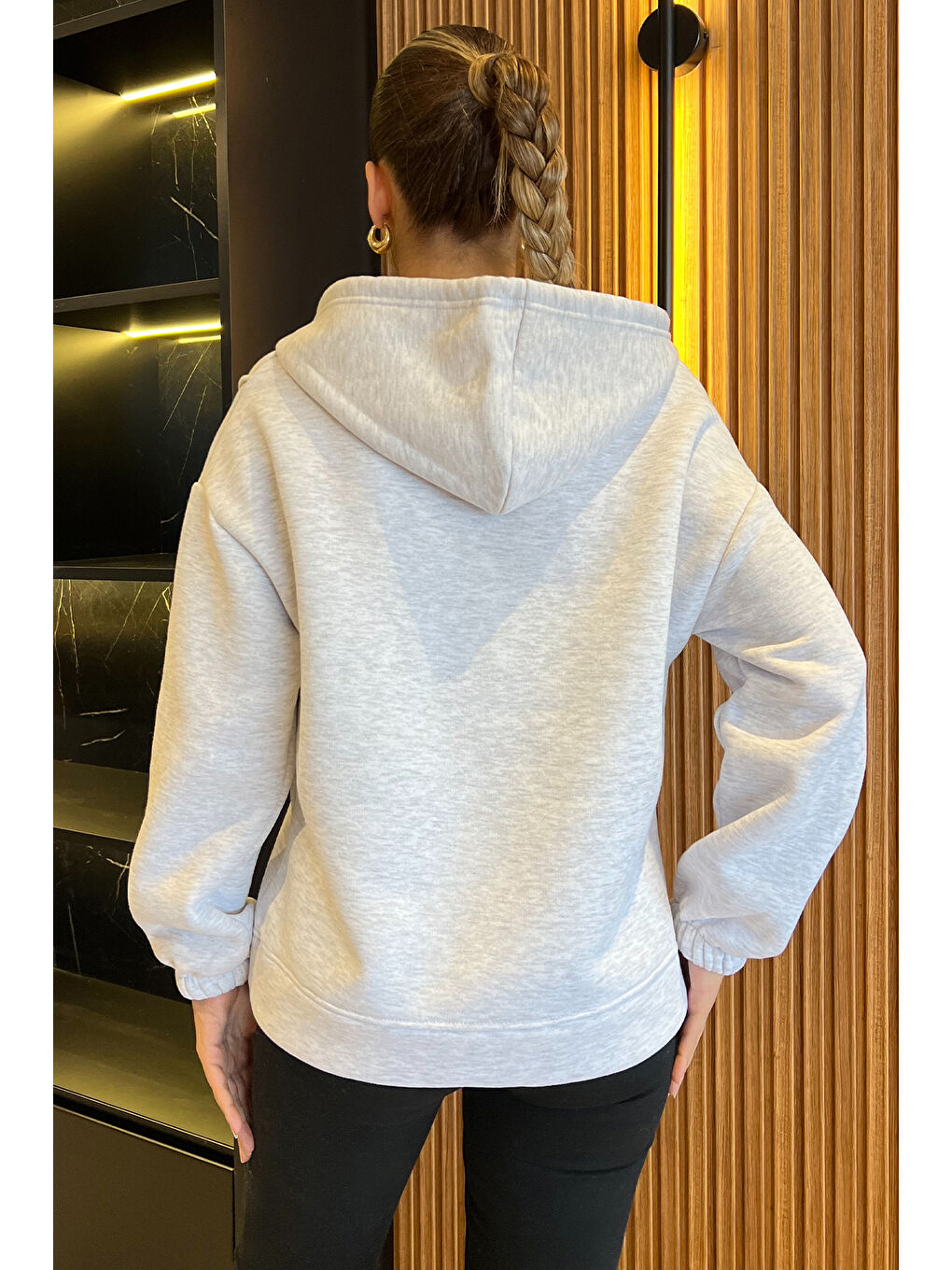 GÜLSELİ Gri Kapüşonlu Yarım Fermuarlı Üç İplik Şardonlu Sweatshirt - 2