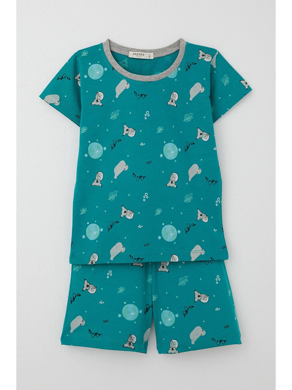 Erkek Bebek Şortlu Pijama Takımı Kuala Desenli Petrol Yeşili (9 Ay-3 Yaş)