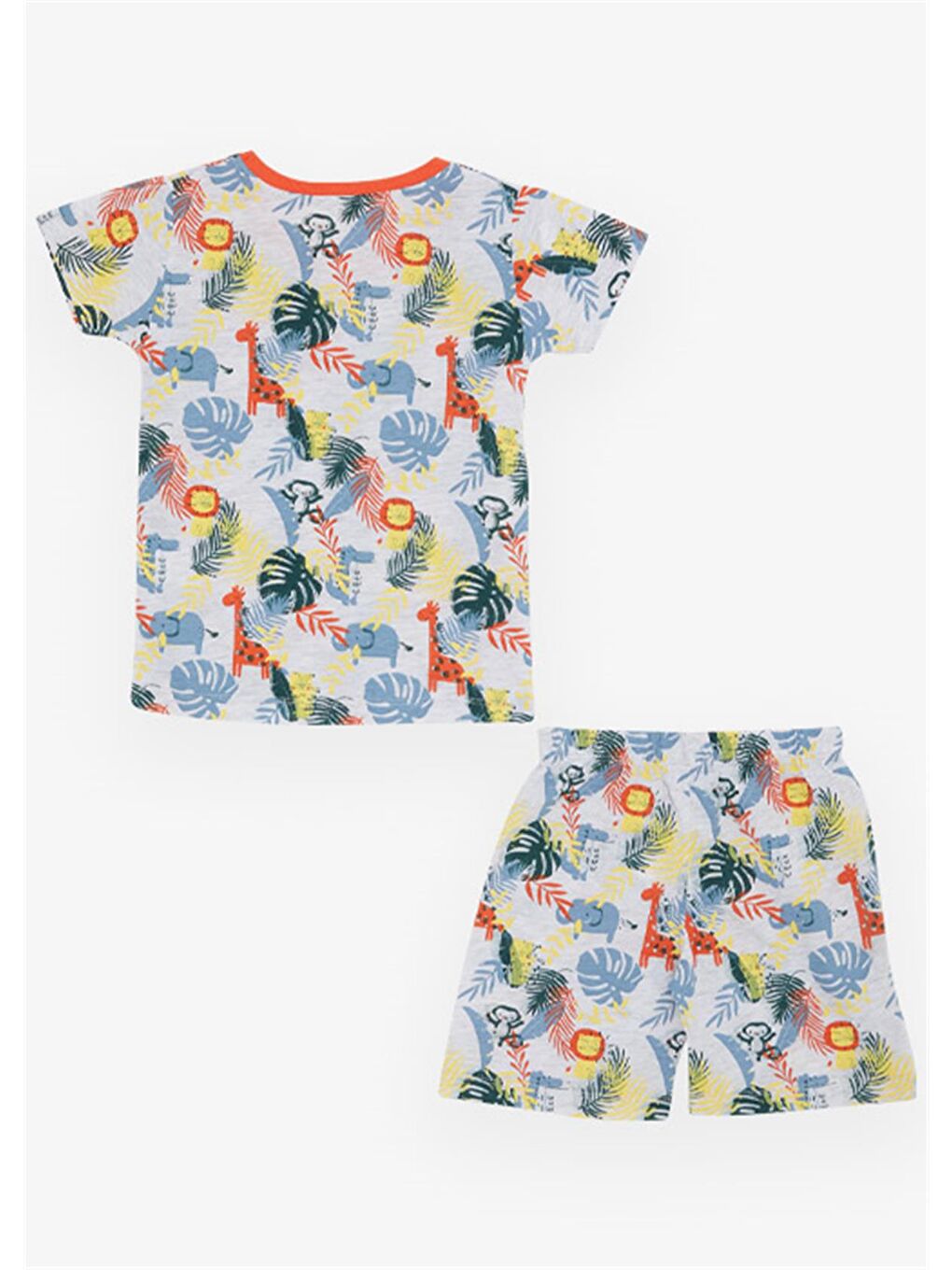 Erkek Bebek Pijama Takımı Orman Temalı Hayvancık Desenli Gri Melanj (9 Ay)-1