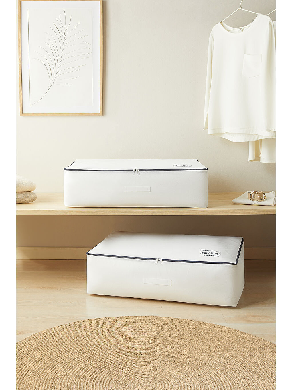 2'li Mega Boy Lacivert Fermuarlı Beyaz Renk Stuff & Things Baza Altı Hurç Set 74 x 46 x 22 cm