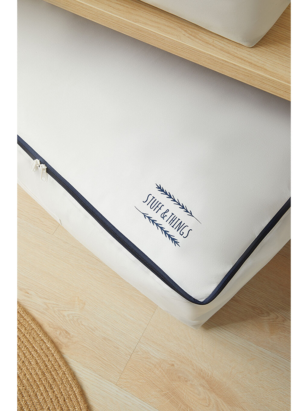 2'li Mega Boy Lacivert Fermuarlı Beyaz Renk Stuff & Things Baza Altı Hurç Set 74 x 46 x 22 cm-3