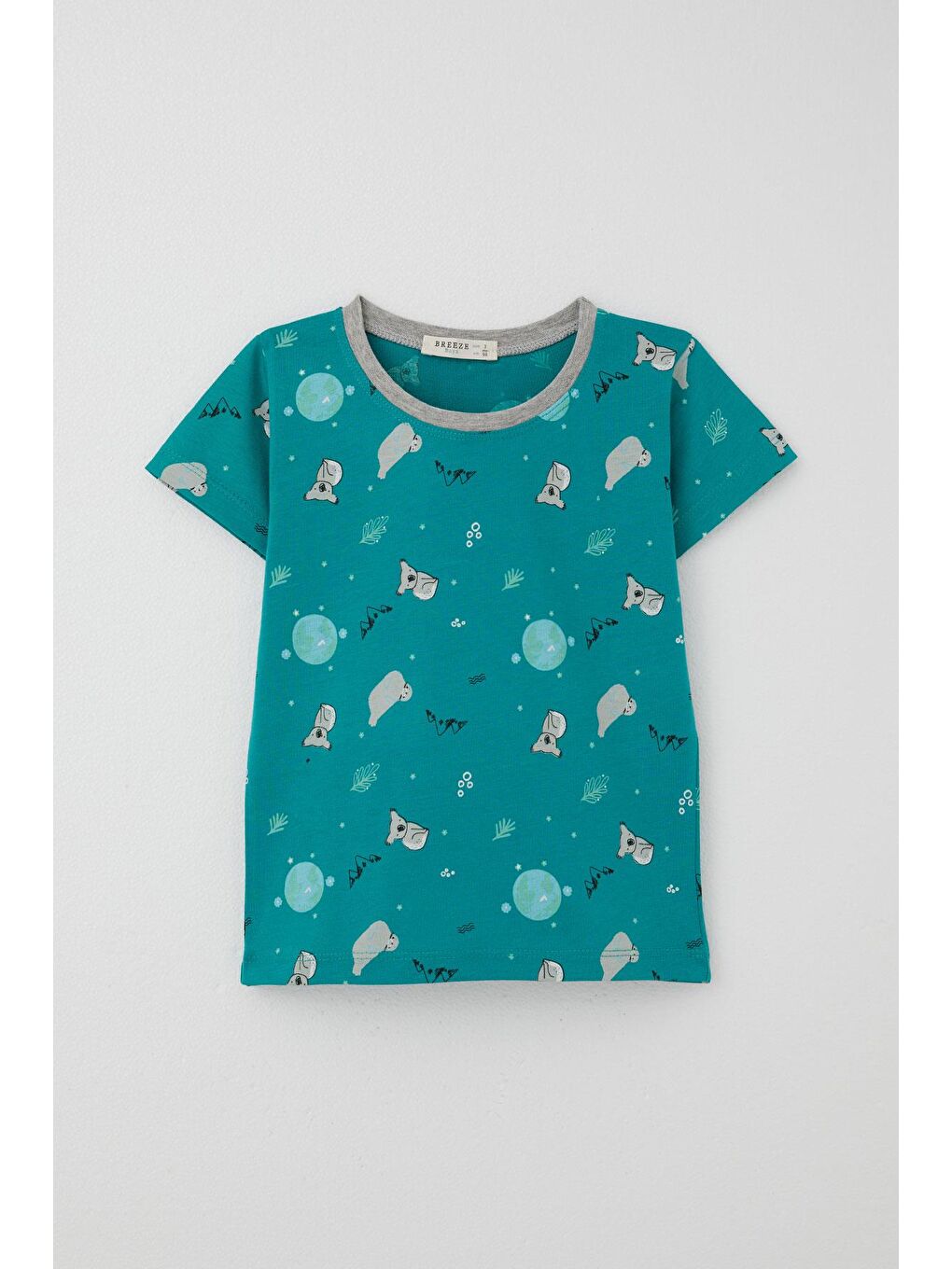 Erkek Bebek Şortlu Pijama Takımı Kuala Desenli Petrol Yeşili (9 Ay-3 Yaş)-6