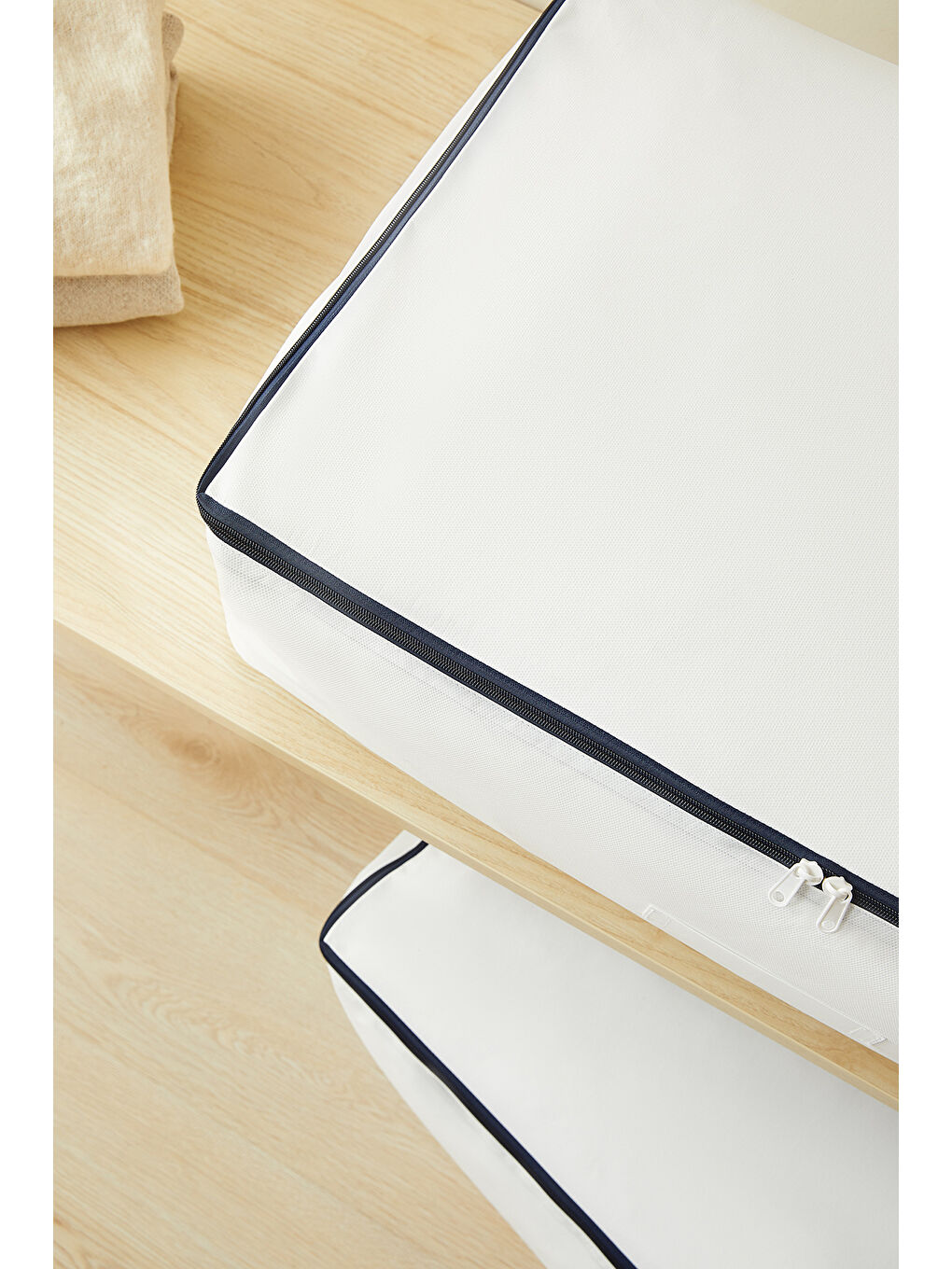 2'li Mega Boy Lacivert Fermuarlı Beyaz Renk Stuff & Things Baza Altı Hurç Set 74 x 46 x 22 cm-4