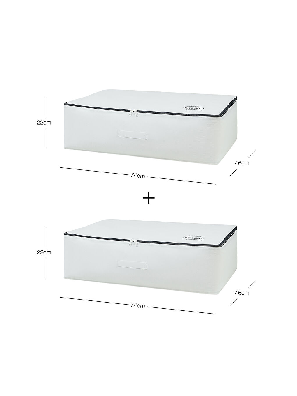 2'li Mega Boy Lacivert Fermuarlı Beyaz Renk Stuff & Things Baza Altı Hurç Set 74 x 46 x 22 cm-6