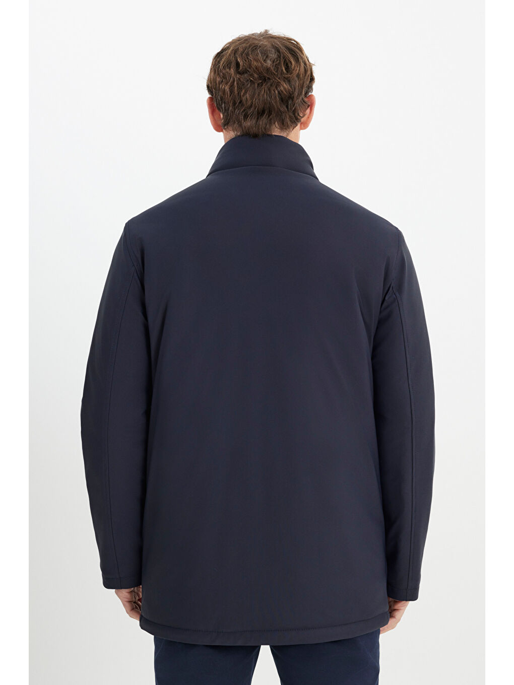 Erkek Lacivert Sıcak Tutan Standart Fit Normal Kesim Dik Yaka Yan Cepli Kaban-6