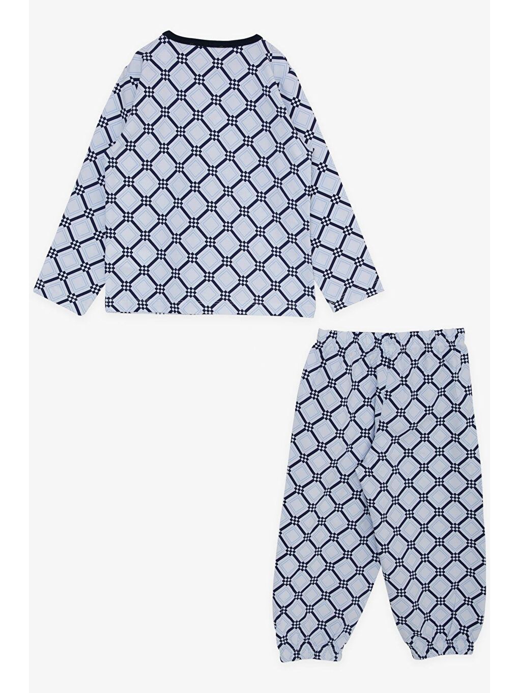 Erkek Bebek Pijama Takımı Kare Desenli Beyaz (9 Ay)-3