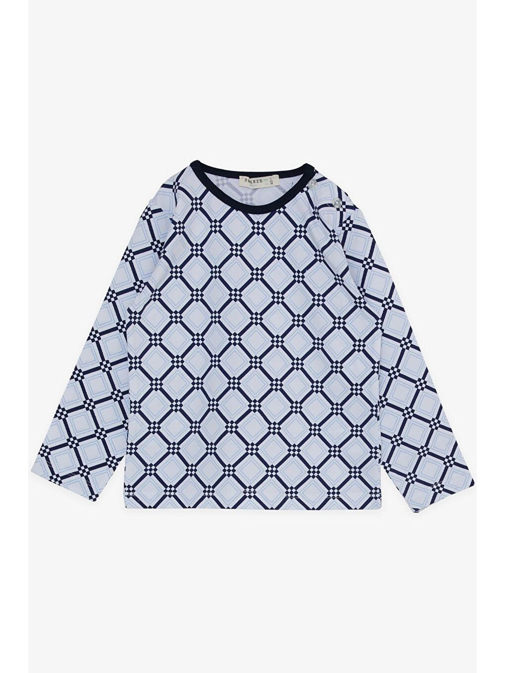 Erkek Bebek Pijama Takımı Kare Desenli Beyaz (9 Ay)-4