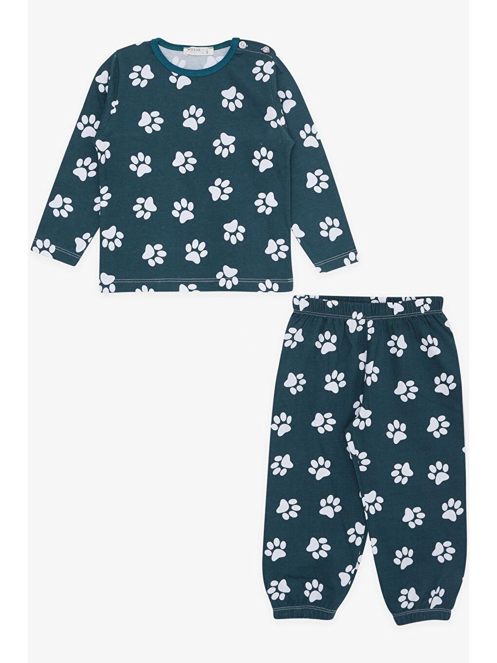 Erkek Bebek Pijama Takımı Pati Desenli Zümrüt Yeşili (1.5 Yaş)