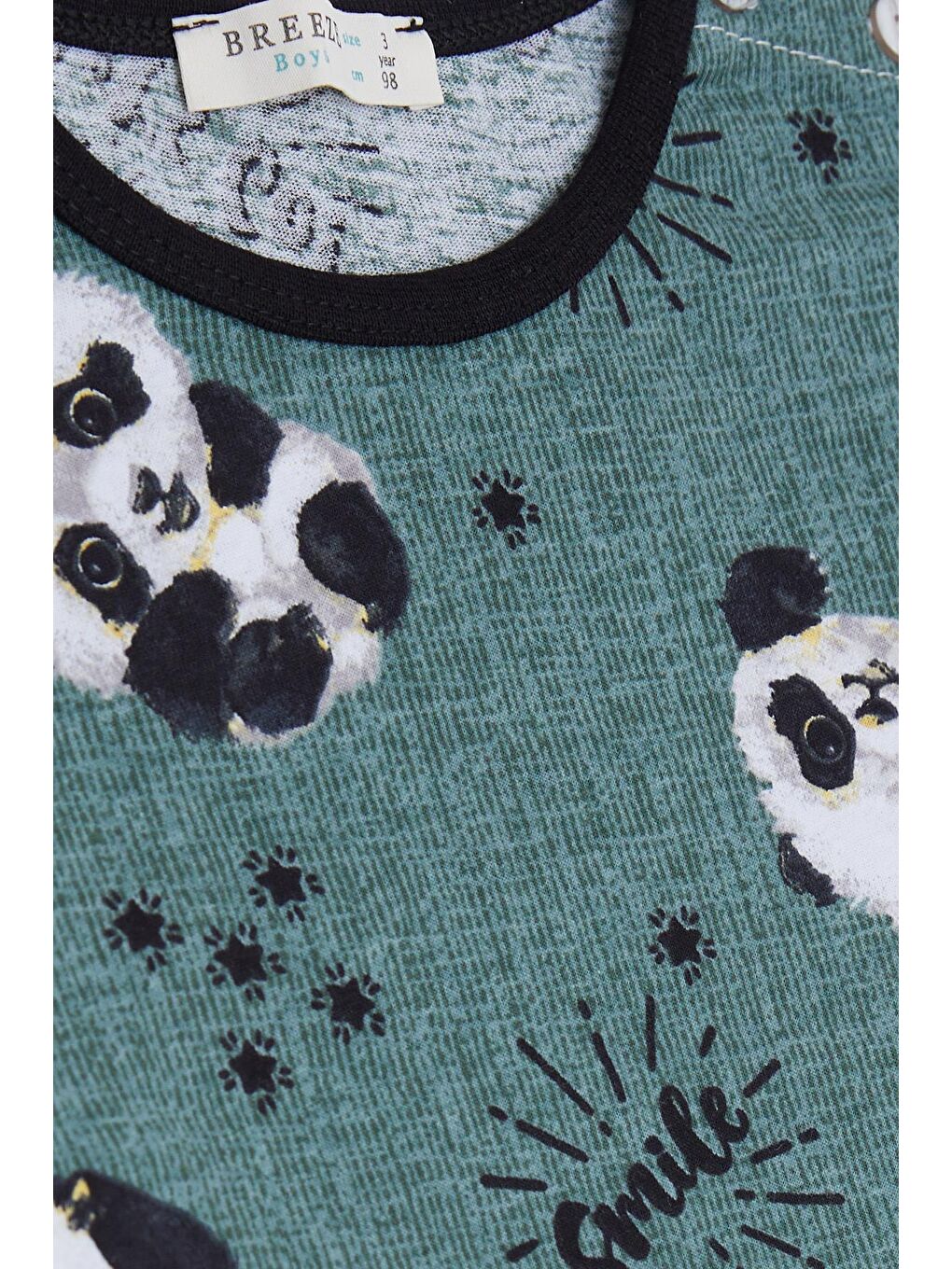 Erkek Bebek Pijama Takımı Sevimli Panda Desenli Mint Yeşili (9 Ay)-3