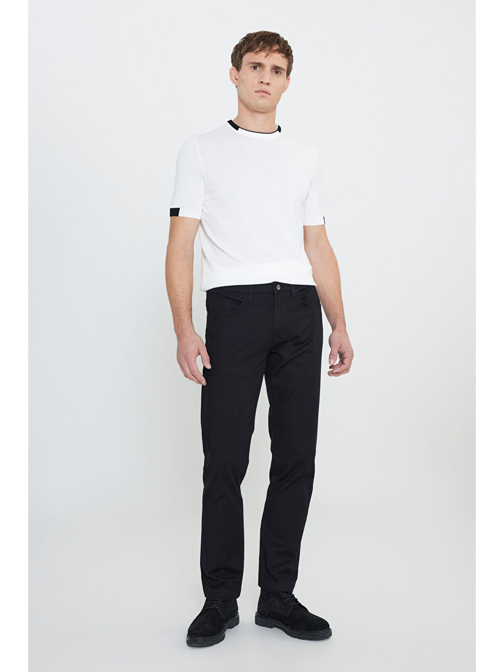 Erkek Siyah Pamuklu Slim Fit Dar Kesim 5 Cep Armürlü Esnek Pantolon-2