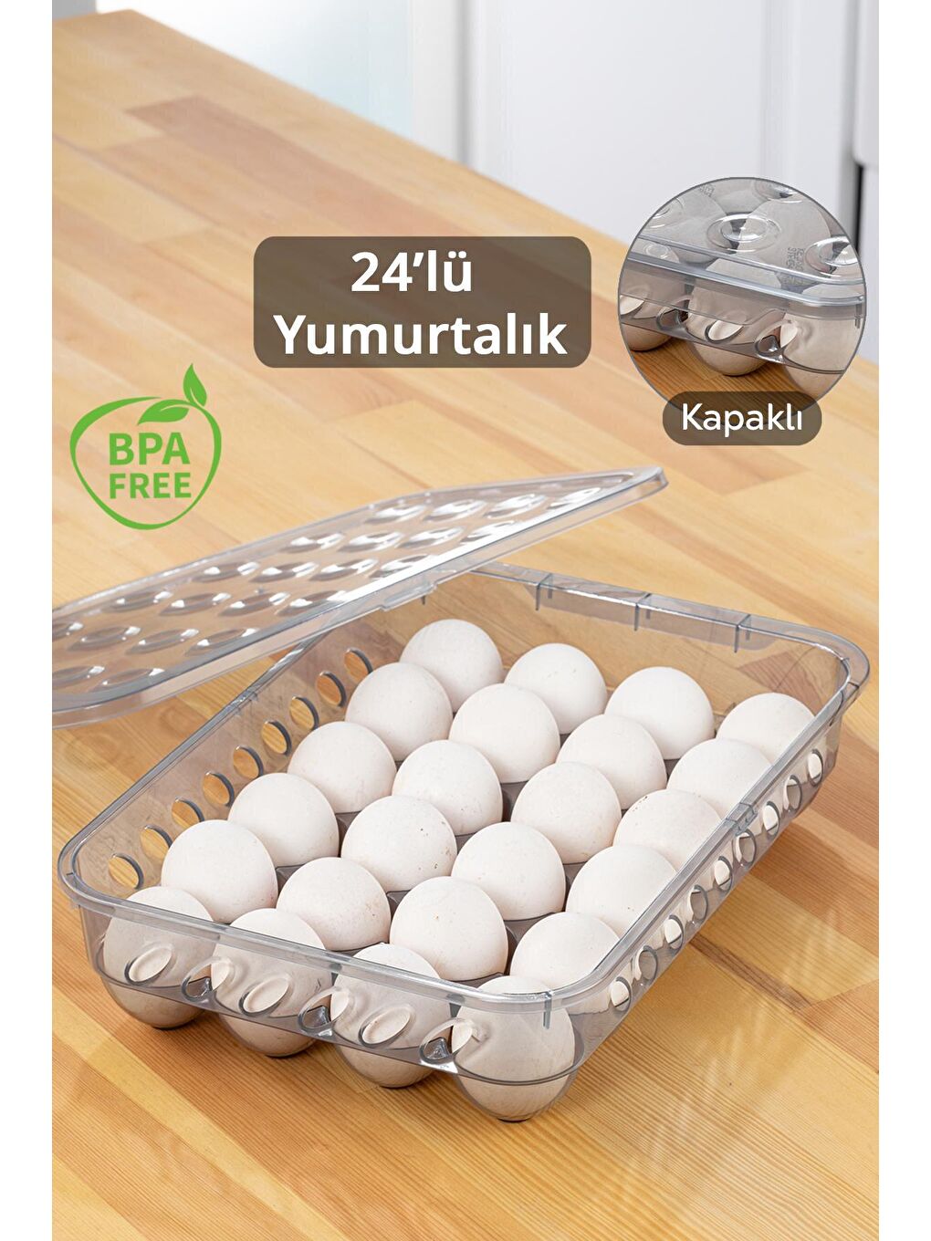 Renksiz 24'lü Kilitli Kapaklı Buzdolabı İçi Yumurta Kutusu - Yumurta Saklama Kabı Antrasit