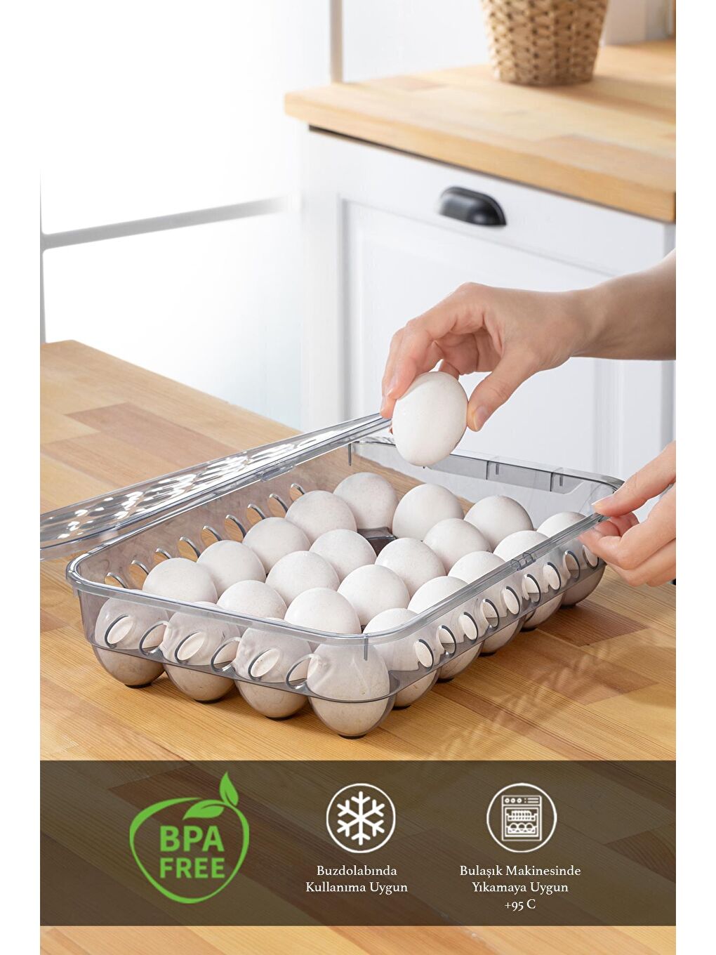 Renksiz 24'lü Kilitli Kapaklı Buzdolabı İçi Yumurta Kutusu - Yumurta Saklama Kabı Antrasit-1