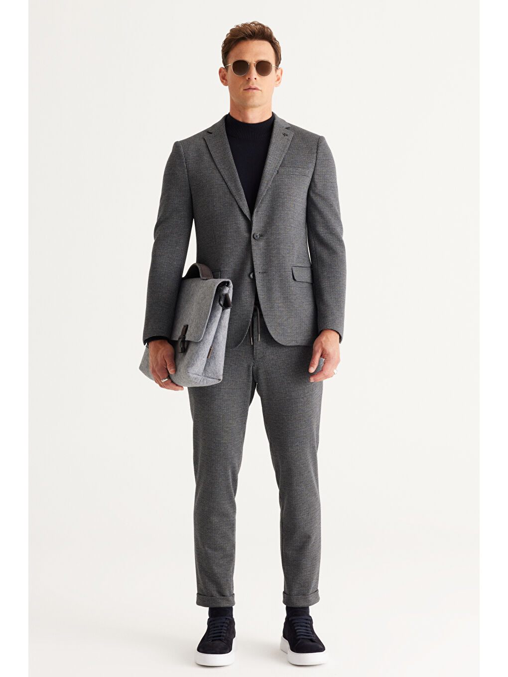 Erkek Lacivert Standart Fit Normal Kesim Yarım Balıkçı Yaka Pamuklu Triko Kazak-1