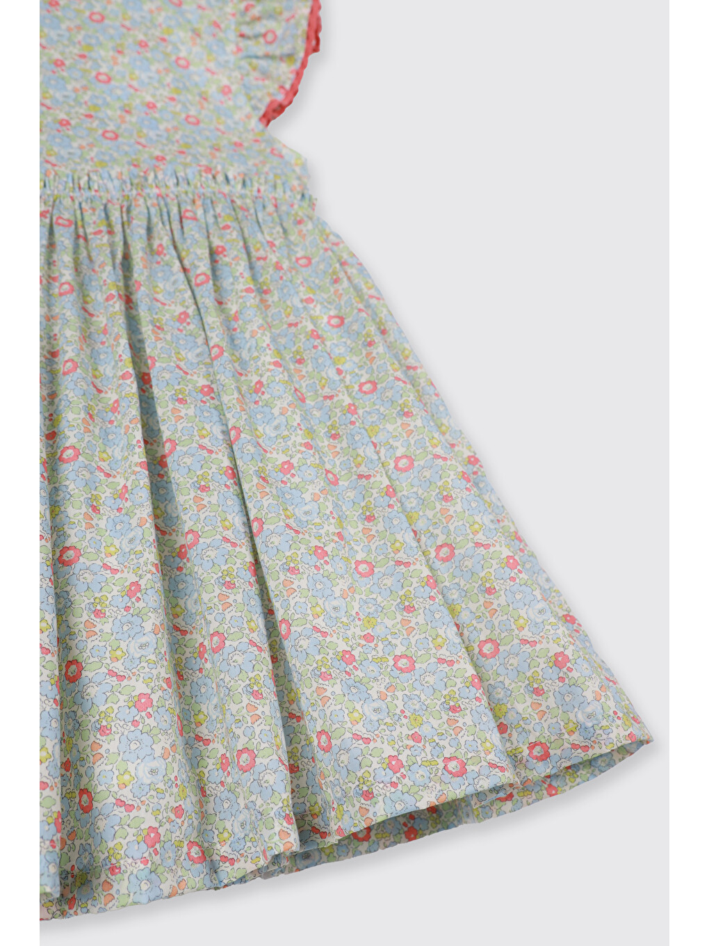 Yeşil Liberty Kumaş Çiçek Desenli Kız Çocuk Elbise-1