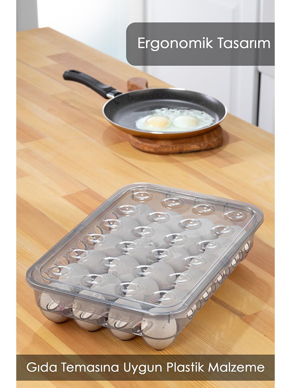 Renksiz 24'lü Kilitli Kapaklı Buzdolabı İçi Yumurta Kutusu - Yumurta Saklama Kabı Antrasit-2