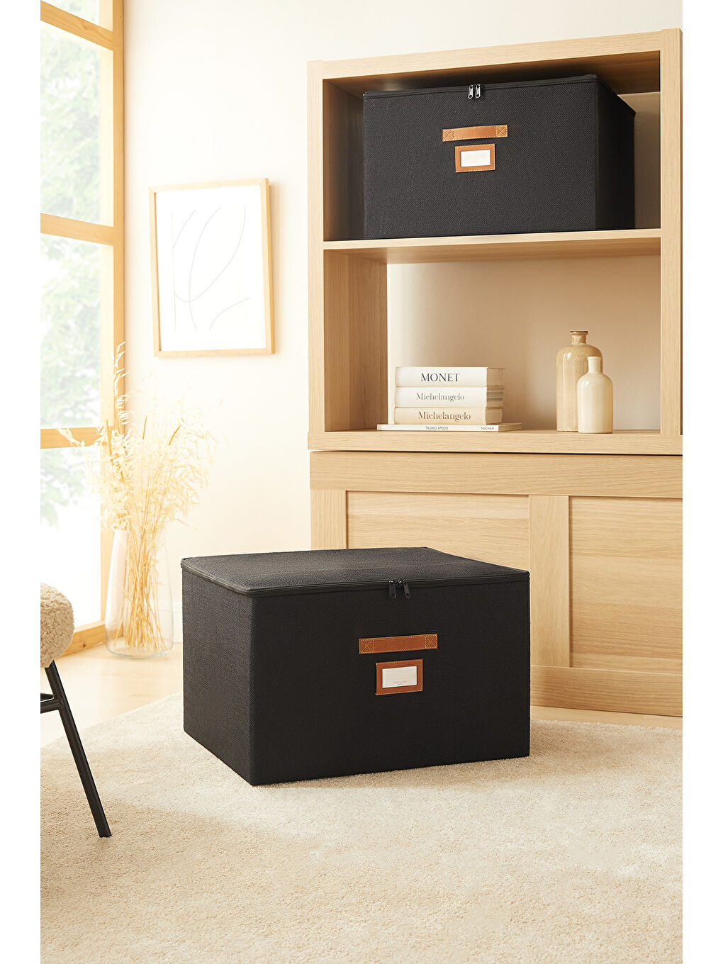 Siyah Renk Jüt Destekli Kutu Hurç 48 x 40 x 30 cm