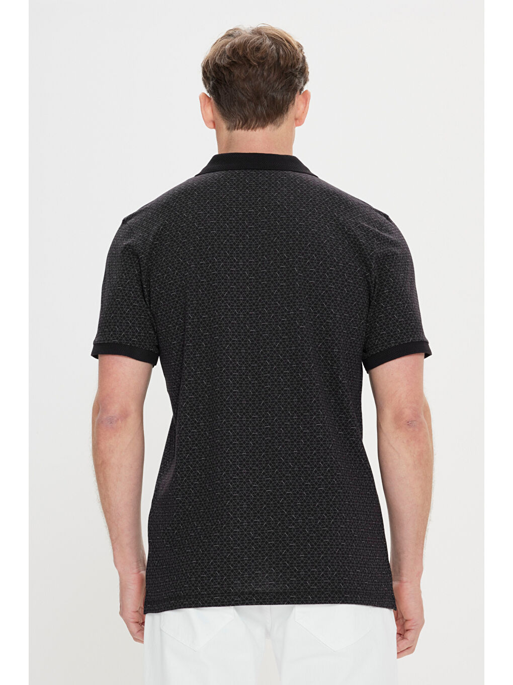 Erkek Siyah Slim Fit Dar Kesim %100 Pamuk Desenli Polo Yaka Tişört-4