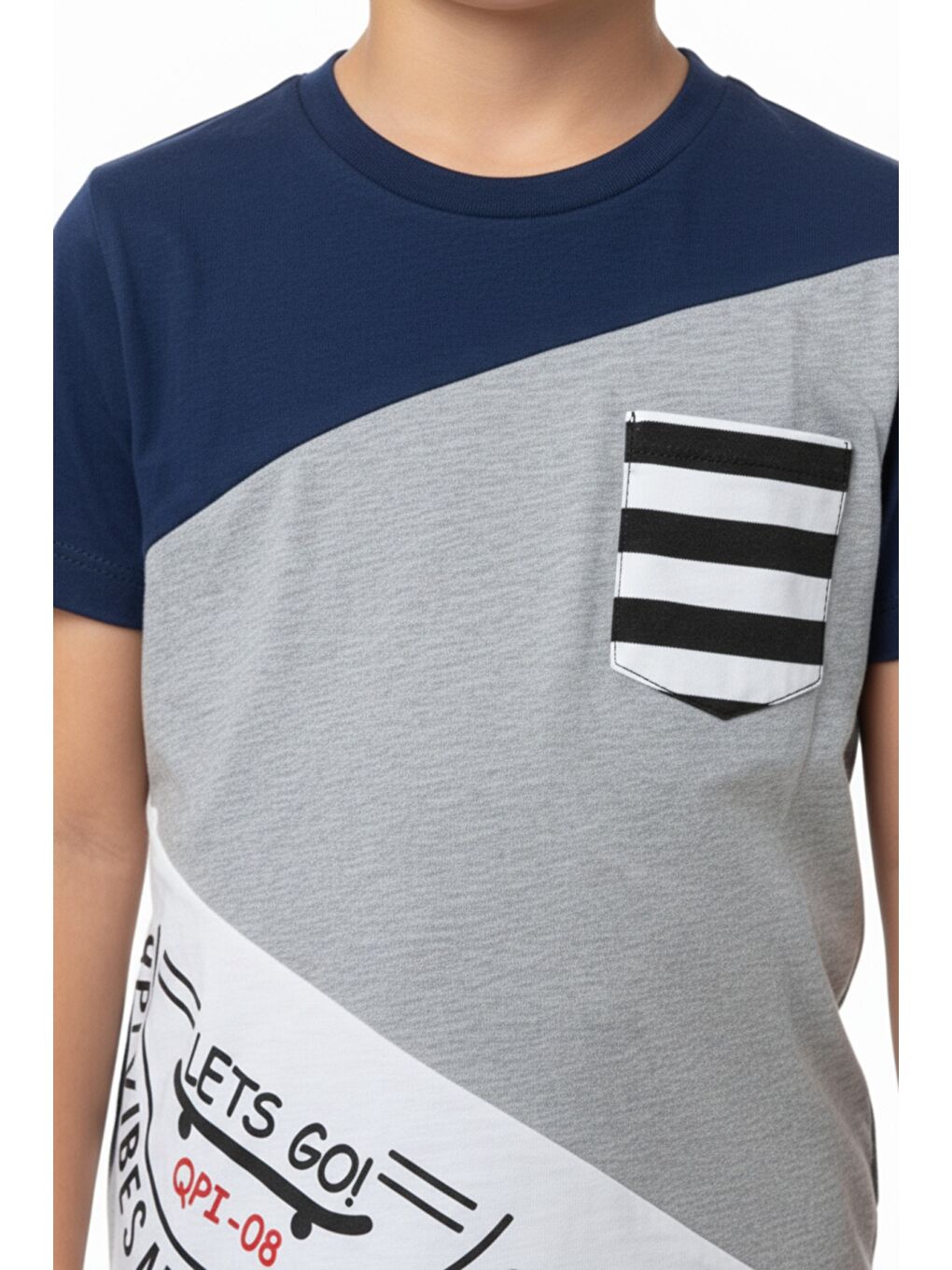 Lacivert Erkek Çocuk Garnili Cepli Tişört-3