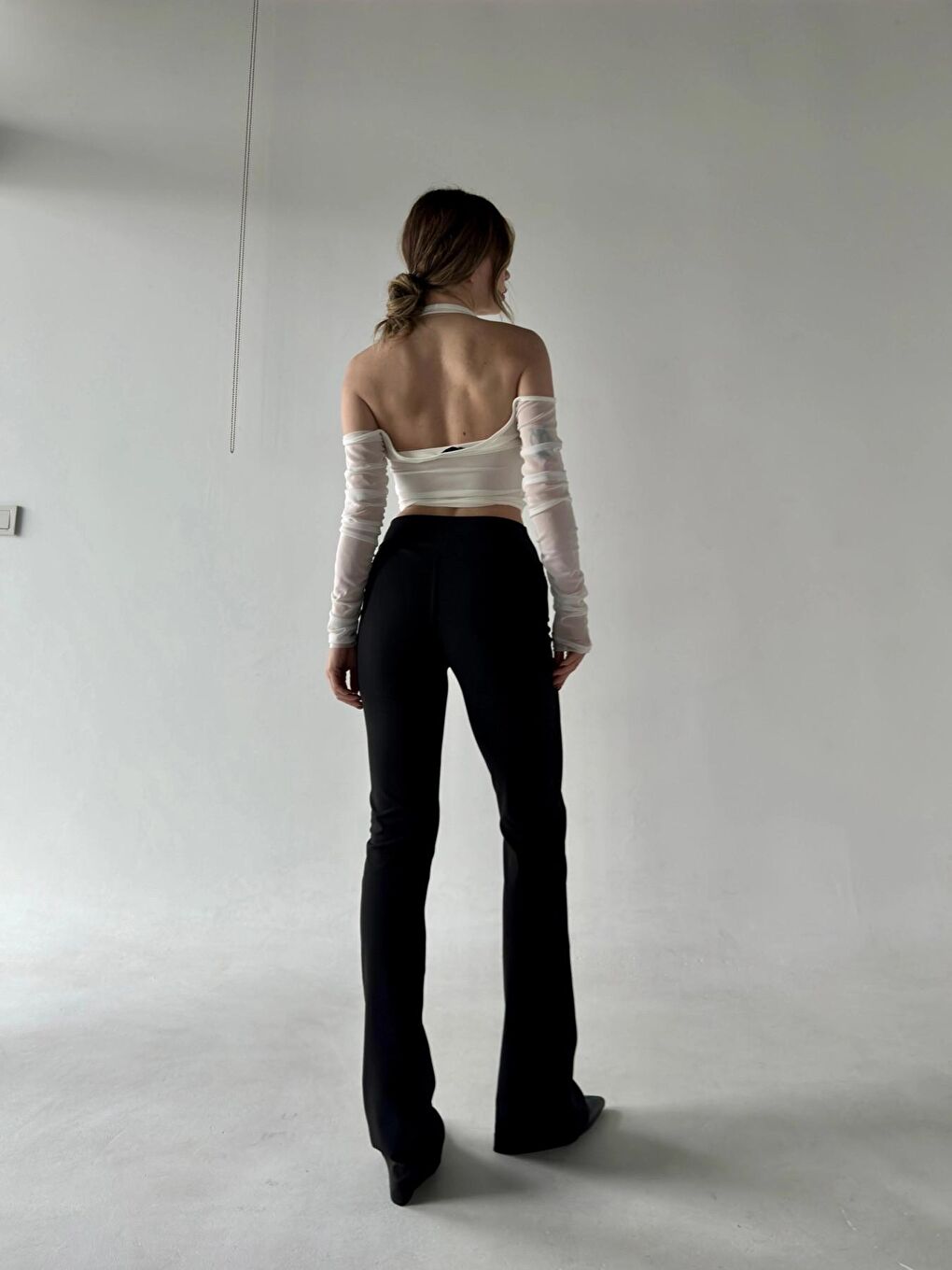 Siyah Yüksek Bel Elastanlı İspanyol Paça Tayt Pantolon-1