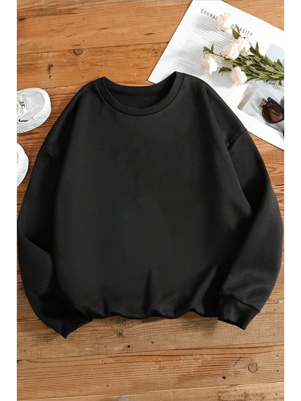 Siyah Unisex The Sun Baskılı Bisiklet Yaka Sweatshirt