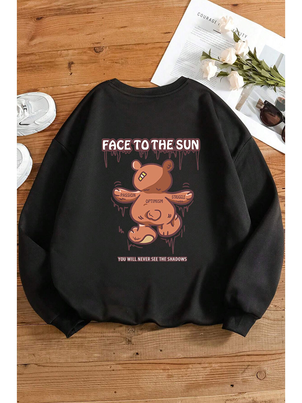 Siyah Unisex The Sun Baskılı Bisiklet Yaka Sweatshirt-1