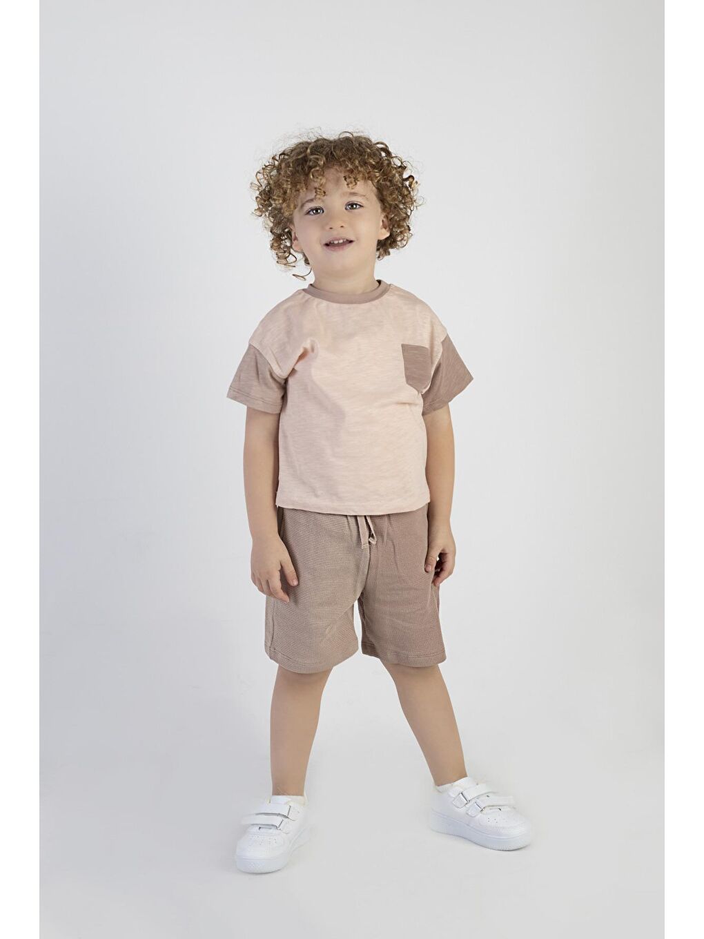 Kahverengi Erkek Bebek Kahve Desen Kısa Kollu Şortlu Basic Alt Üst Takım-3