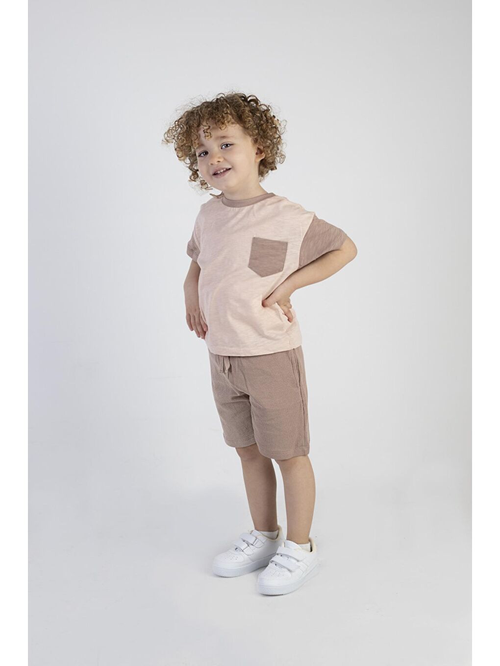 Kahverengi Erkek Bebek Kahve Desen Kısa Kollu Şortlu Basic Alt Üst Takım-4