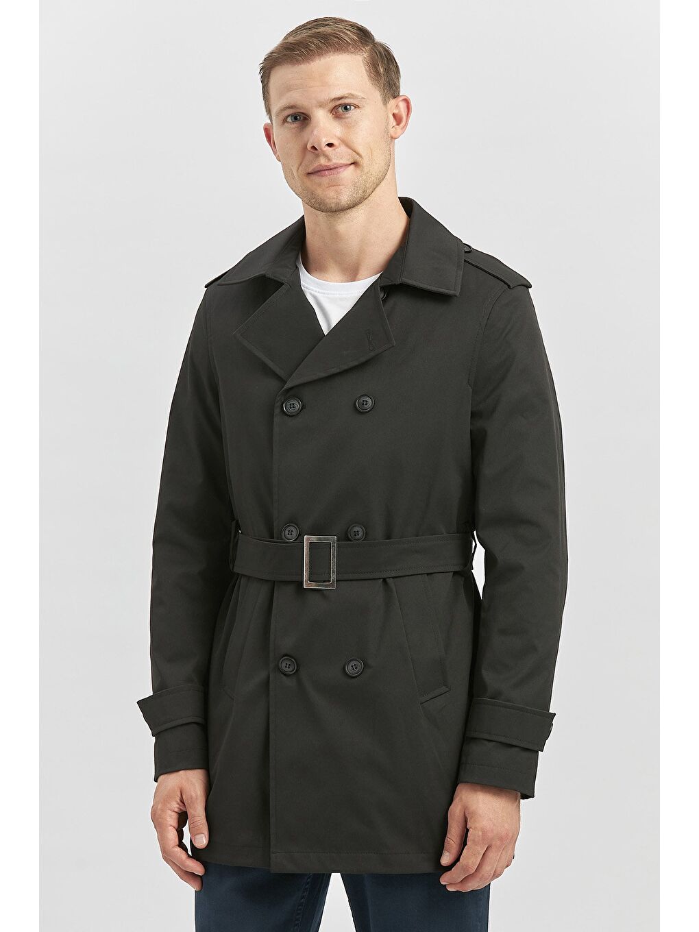 Siyah Gabardin Mono Yaka Düz Tek Yırtmaç Tam Astar Slim Fit Classic Kaban 1008245105