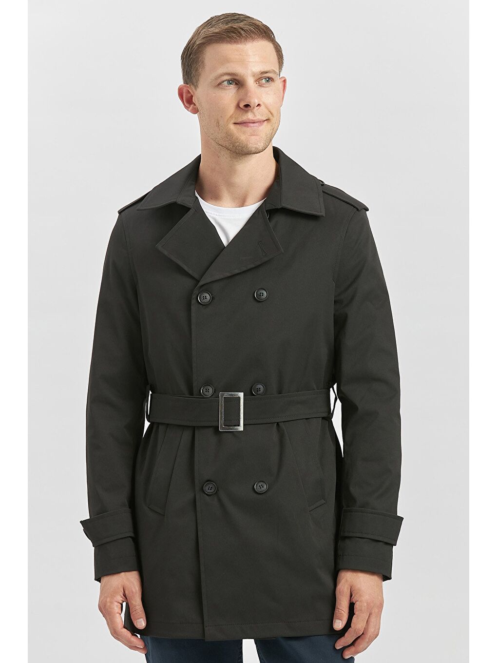 Siyah Gabardin Mono Yaka Düz Tek Yırtmaç Tam Astar Slim Fit Classic Kaban 1008245105-1