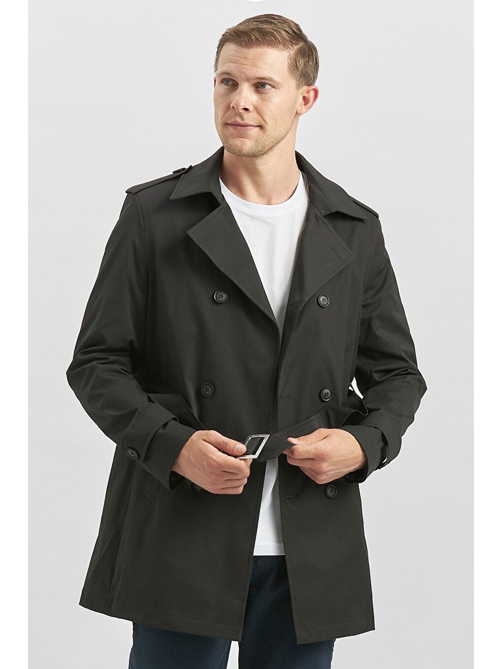 Siyah Gabardin Mono Yaka Düz Tek Yırtmaç Tam Astar Slim Fit Classic Kaban 1008245105-2