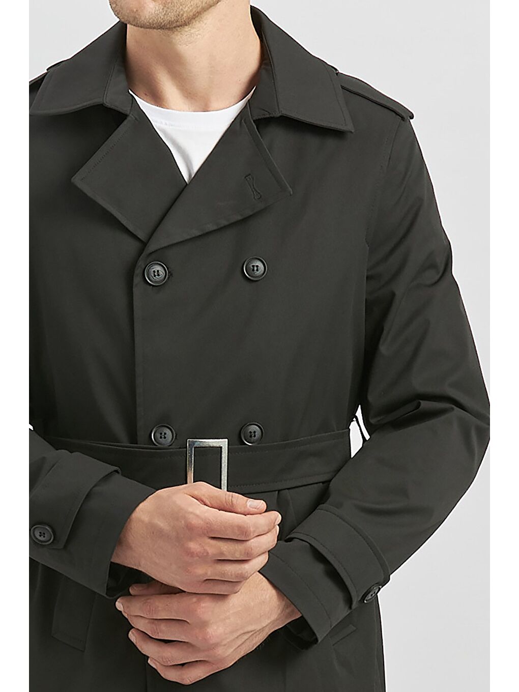 Siyah Gabardin Mono Yaka Düz Tek Yırtmaç Tam Astar Slim Fit Classic Kaban 1008245105-4