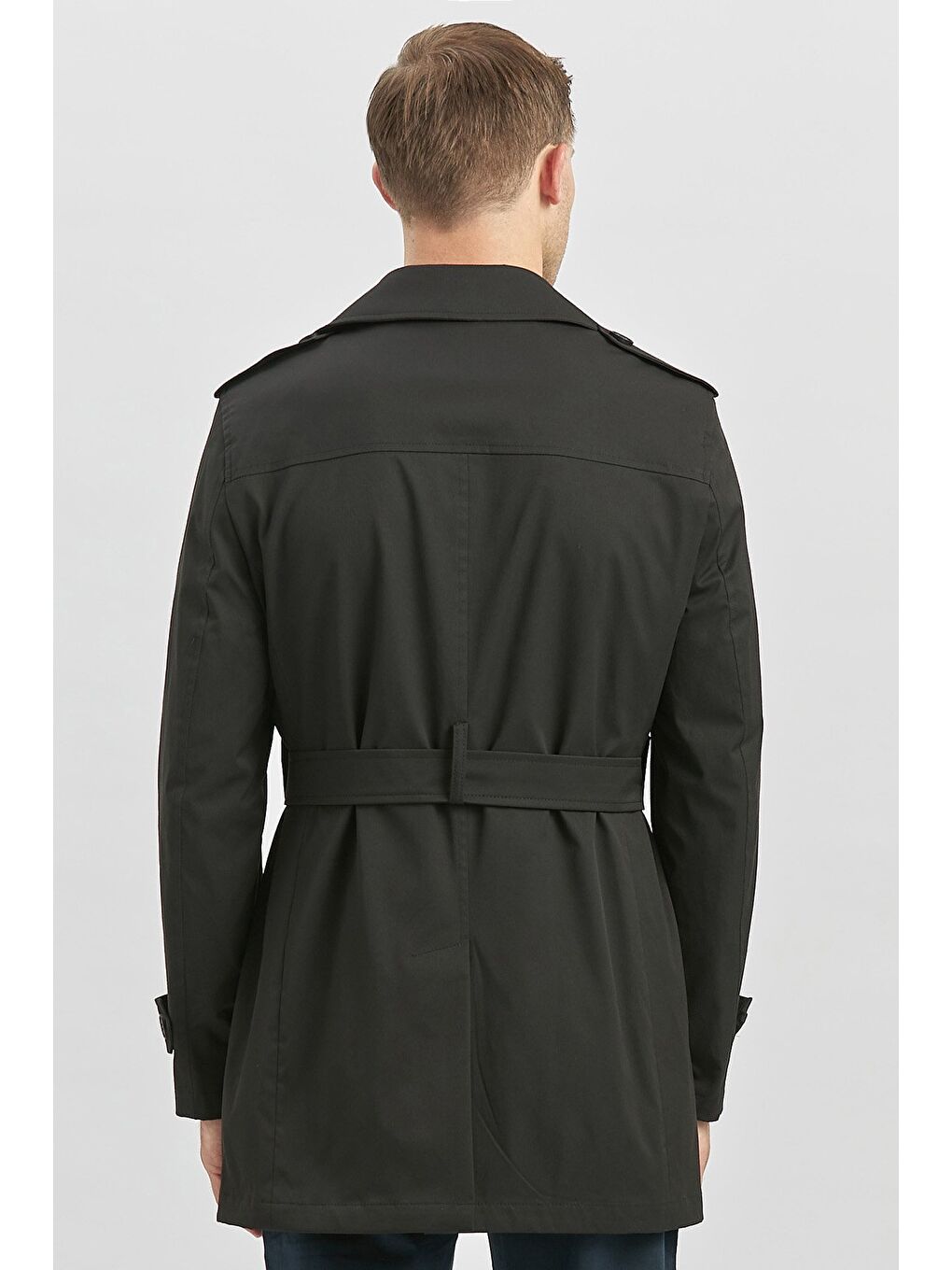 Siyah Gabardin Mono Yaka Düz Tek Yırtmaç Tam Astar Slim Fit Classic Kaban 1008245105-5