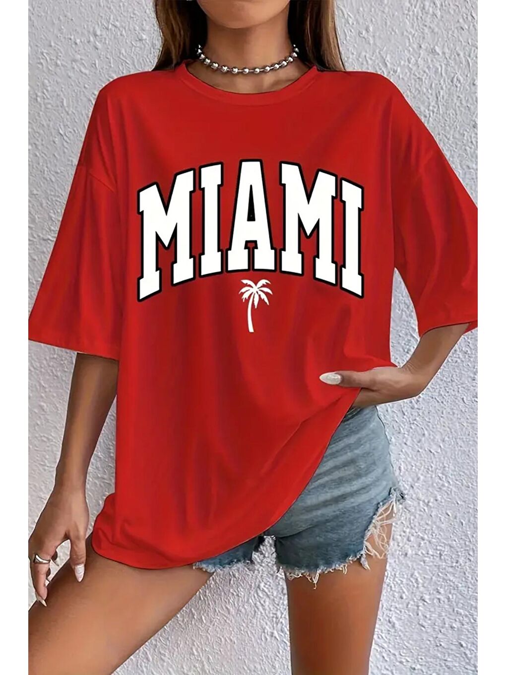 uyguntarz Kırmızı Unisex Miami Baskılı Tasarım Tshirt