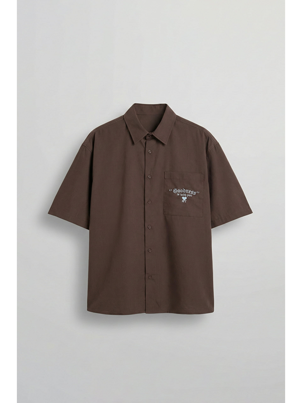 Erkek Sırt Baskılı Kısa Kollu %100 Pamuk Gömlek Kahverengi-1