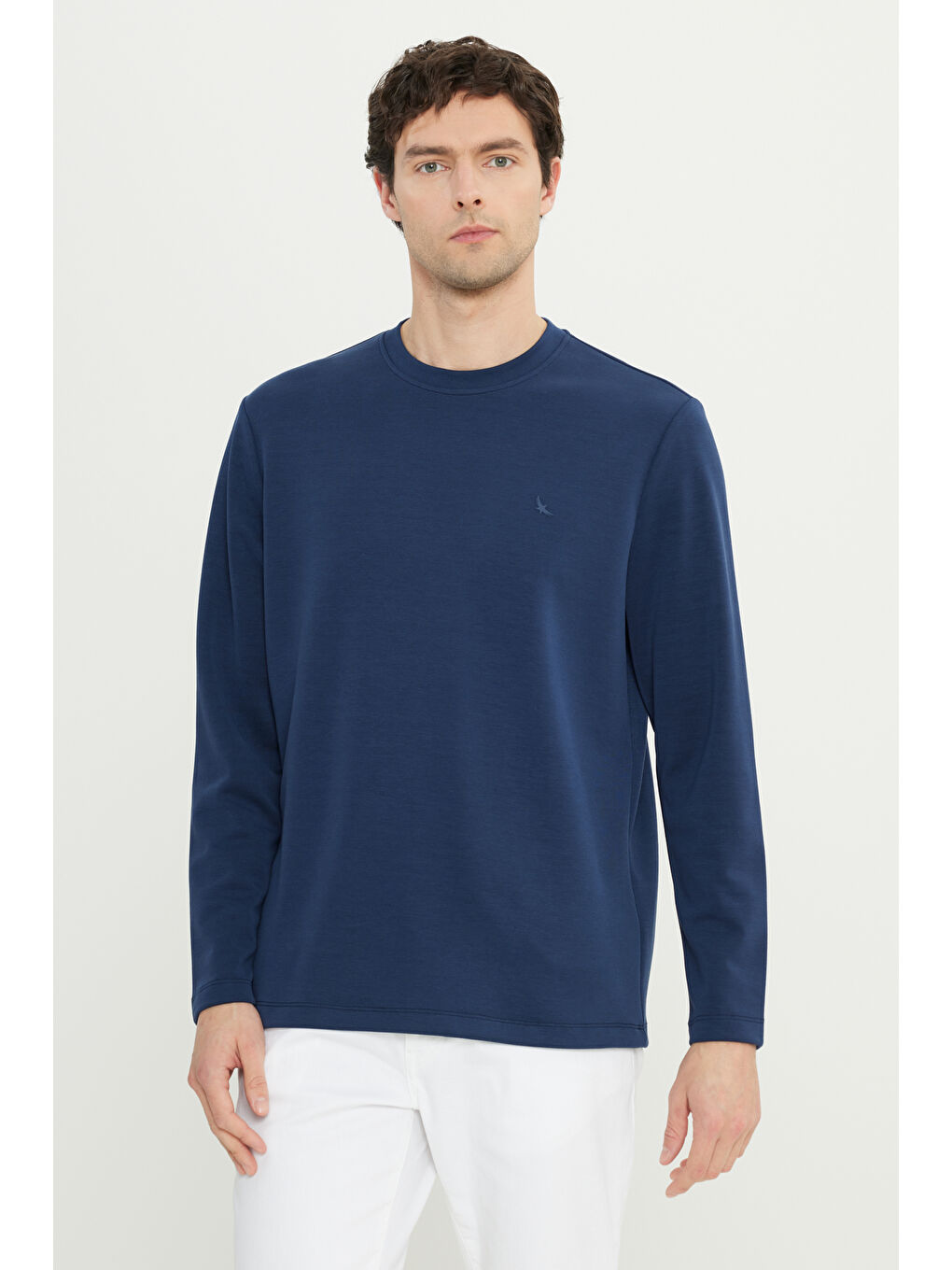 Erkek Lacivert Slim Fit Dar Kesim Bisiklet Yaka Esnek Tişört