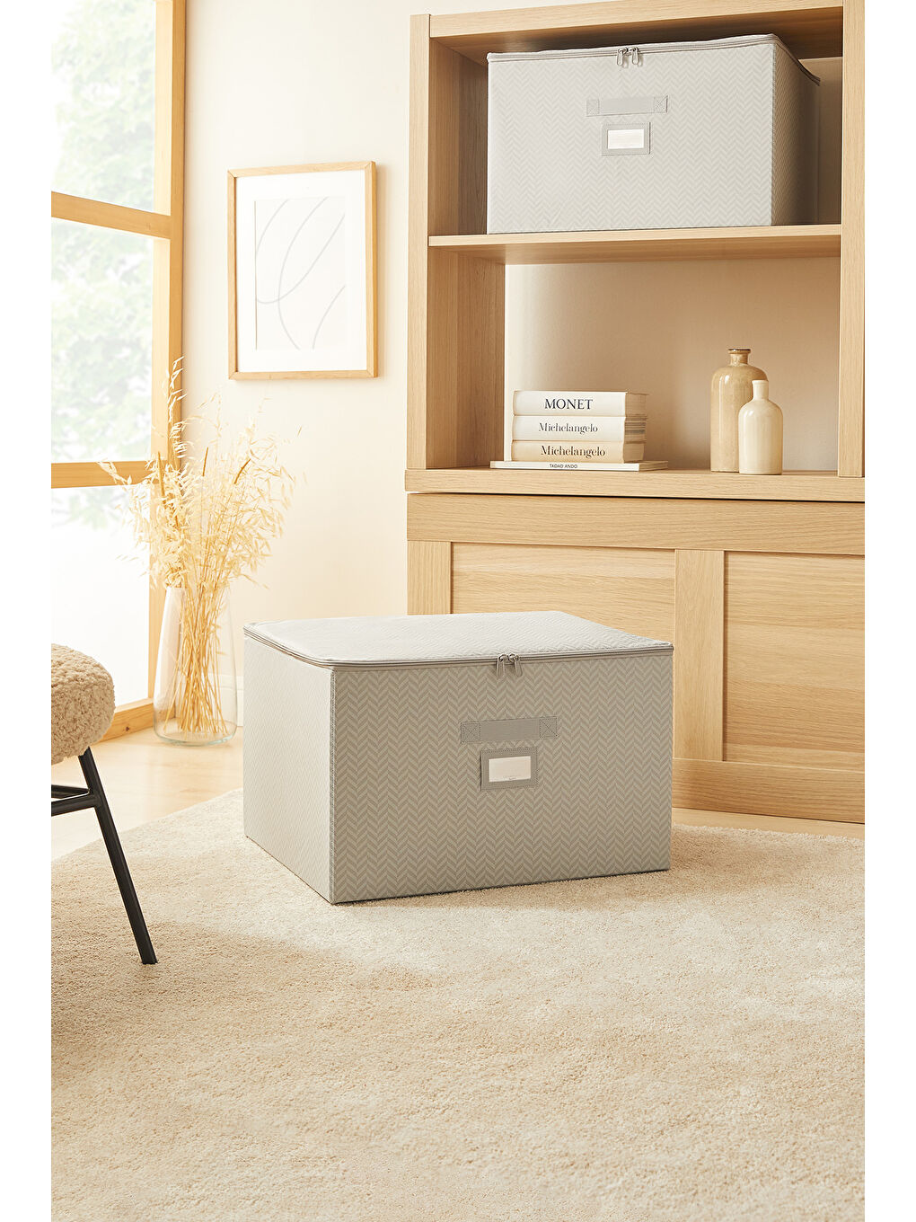 Gri Balıksırtı Destekli Kutu Hurç 48 x 40 x 30 cm