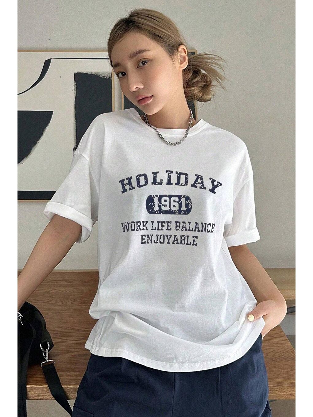 uyguntarz Beyaz Unisex Holiday Baskılı Tasarım Tshirt