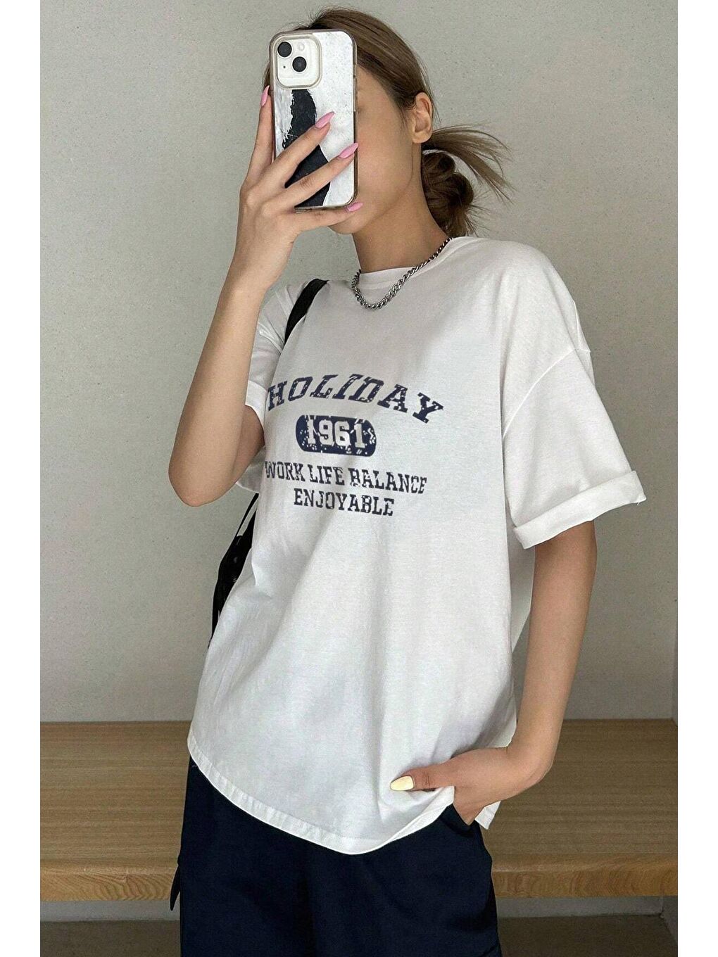 uyguntarz Beyaz Unisex Holiday Baskılı Tasarım Tshirt - 1