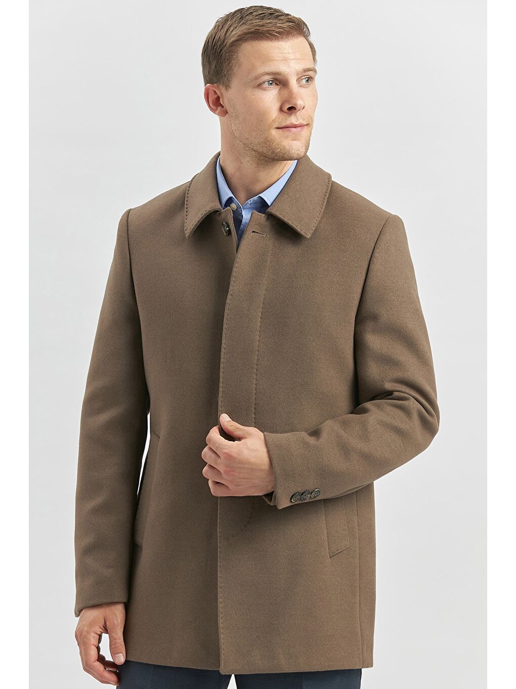 Kahverengi Koyu Vizon Kaşe Bebe Yaka Kapitoneli Astar Comfort Fit Rahat Kesim Klasik Kaban 1008245161