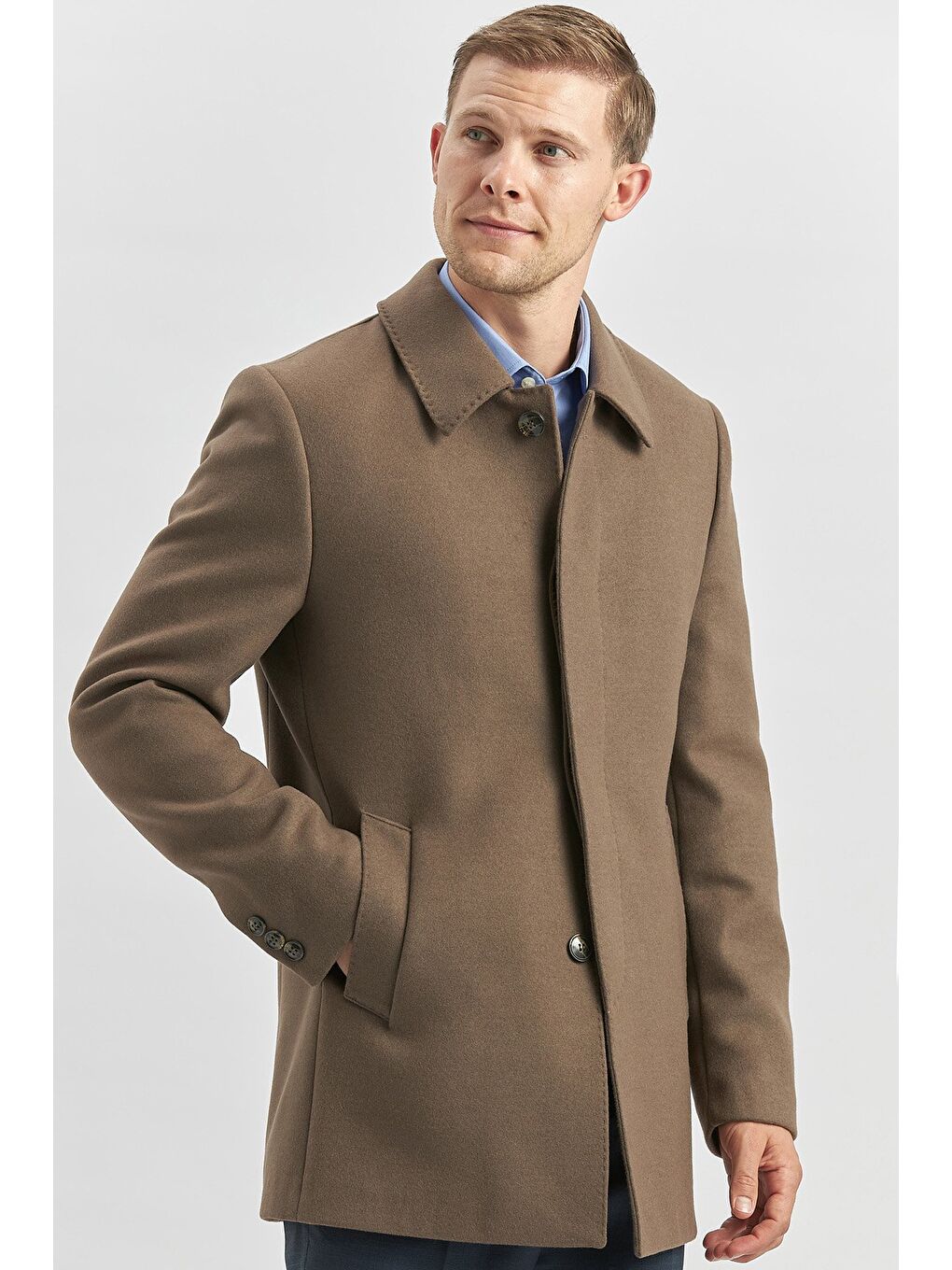 Kahverengi Koyu Vizon Kaşe Bebe Yaka Kapitoneli Astar Comfort Fit Rahat Kesim Klasik Kaban 1008245161-1