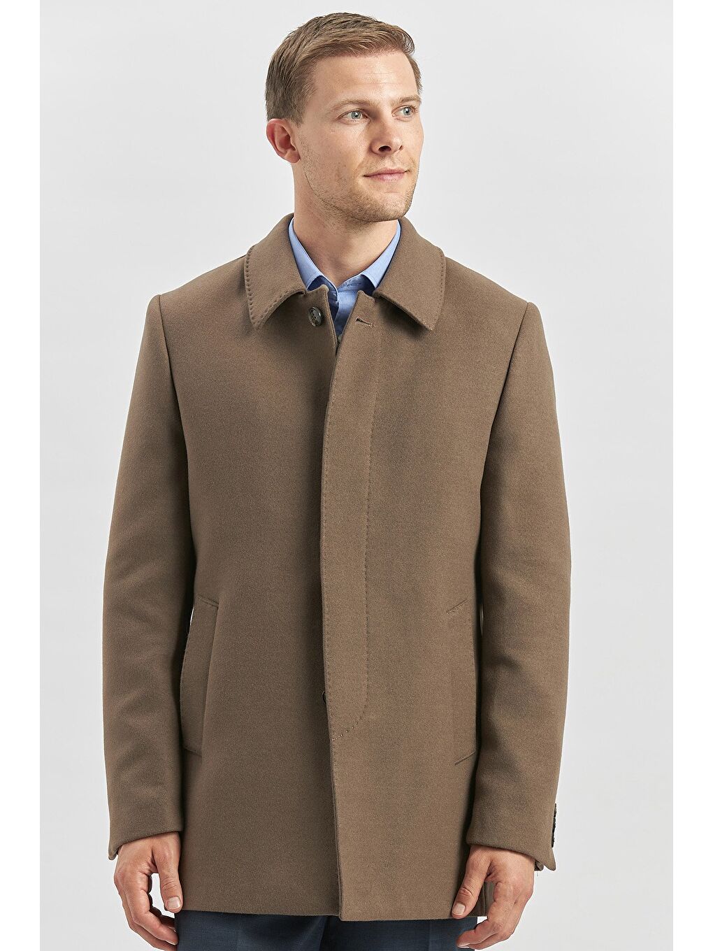 Kahverengi Koyu Vizon Kaşe Bebe Yaka Kapitoneli Astar Comfort Fit Rahat Kesim Klasik Kaban 1008245161-2