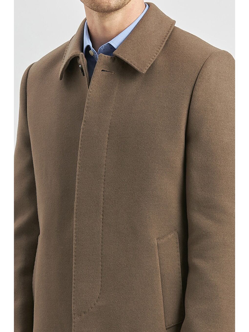 Kahverengi Koyu Vizon Kaşe Bebe Yaka Kapitoneli Astar Comfort Fit Rahat Kesim Klasik Kaban 1008245161-3