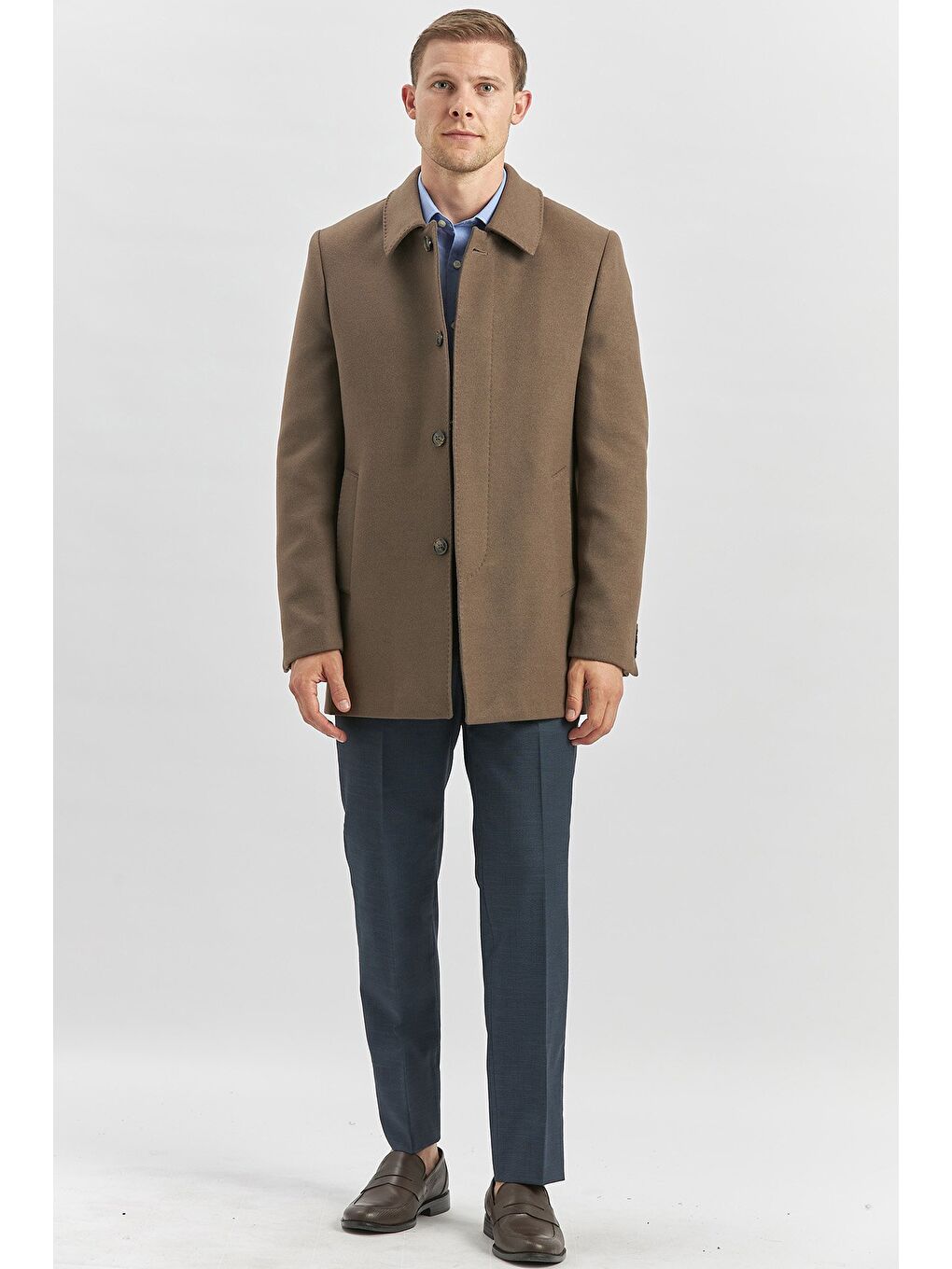 Kahverengi Koyu Vizon Kaşe Bebe Yaka Kapitoneli Astar Comfort Fit Rahat Kesim Klasik Kaban 1008245161-4