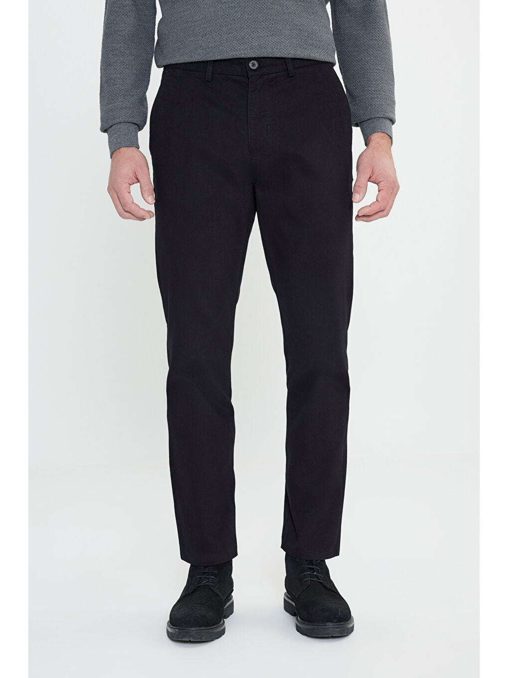 Erkek Siyah %100 Pamuk Comfort Fit Rahat Kesim Yan Cepli Pantolon
