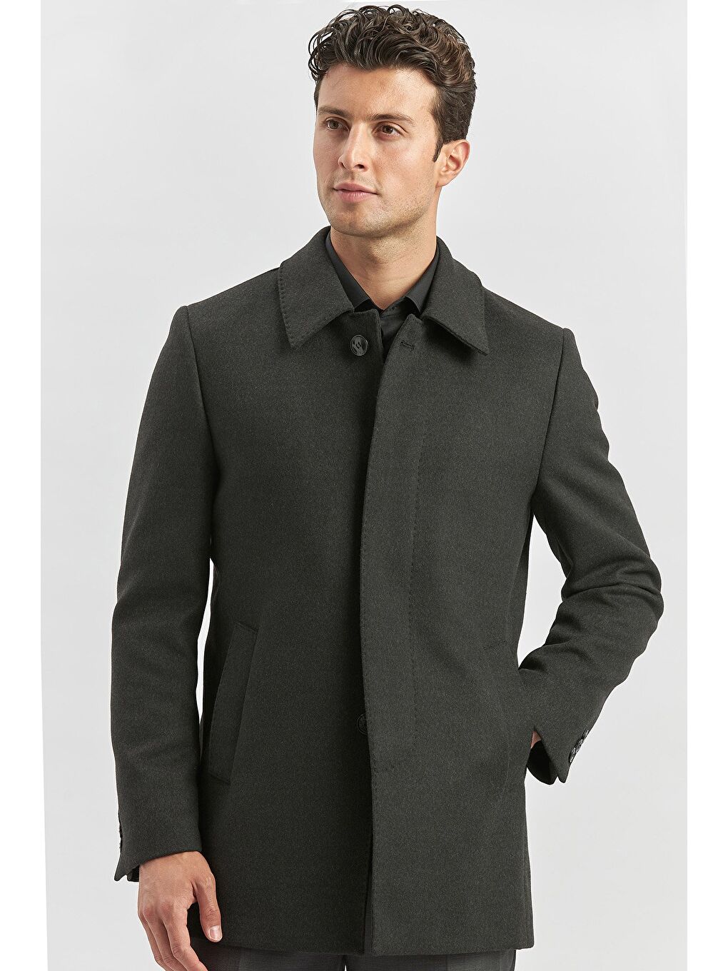 Koyu Antrasit Kaşe Bebe Yaka Kapitoneli Astar Comfort Fit Rahat Kesim Klasik Kaban 1008245161