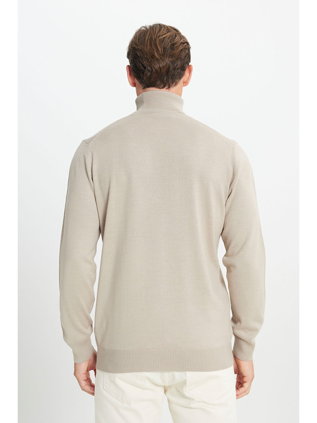 Erkek Bej Yünlü Sıcak Tutan Standart Fit Normal Kesim Tam Balıkçı Yaka Triko Kazak-5