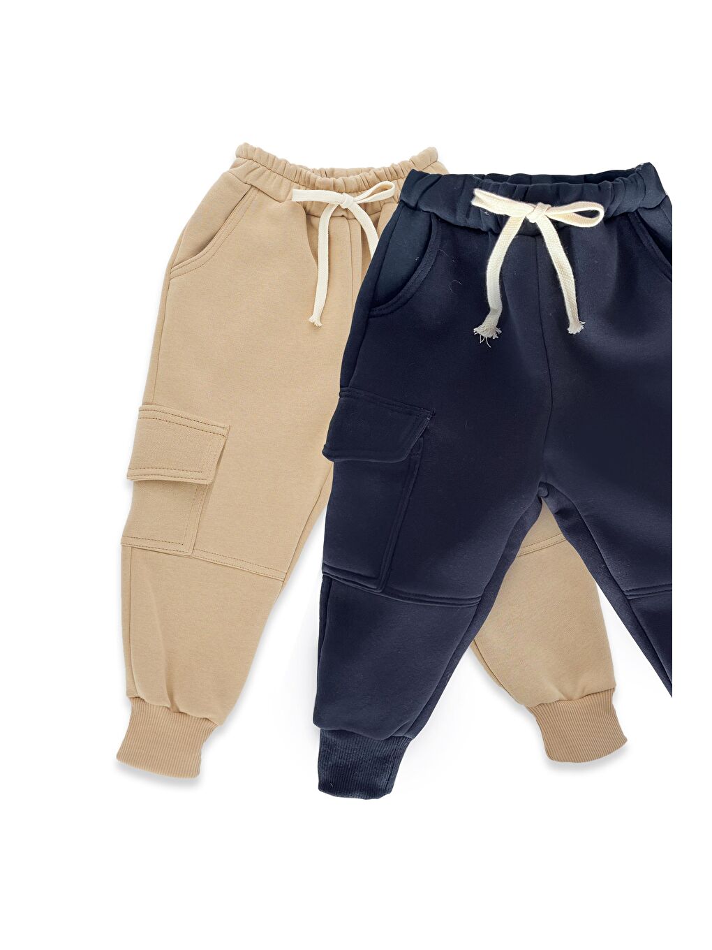 Bej 2'li Paket Erkek Çocuk Eşofman Altı 3 iplik Şardonlu ( Vizon ve Lacivert )