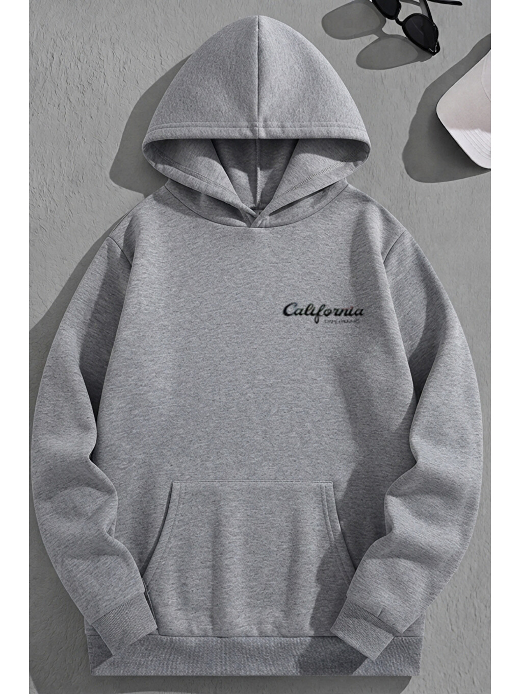Unisex 3 İplik Pamuklu Gri Sacalif1982 Baskı Bol Kalıp Sweatshirt Hoodie-1