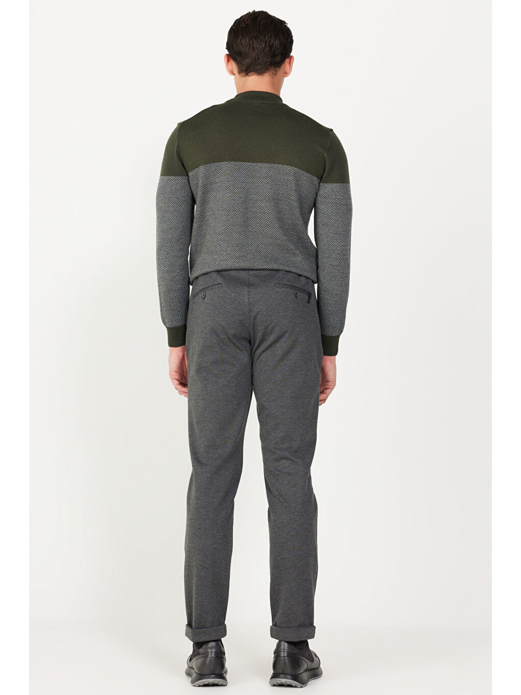 Erkek Gri Slim Fit Dar Kesim Yan Cepli Beli Lastikli Bağlamalı Pantolon-4