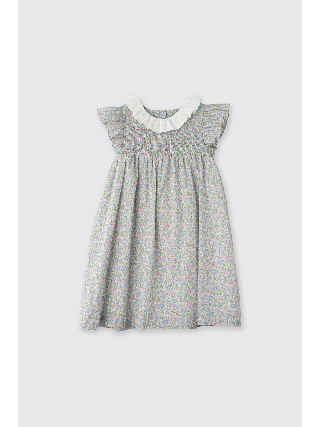 Pembe Liberty Kumaş Çiçek Desenli Kız Çocuk Elbise-2